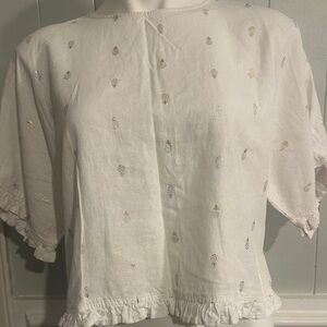 C&C California White Blouse with Ruffle Sleeves